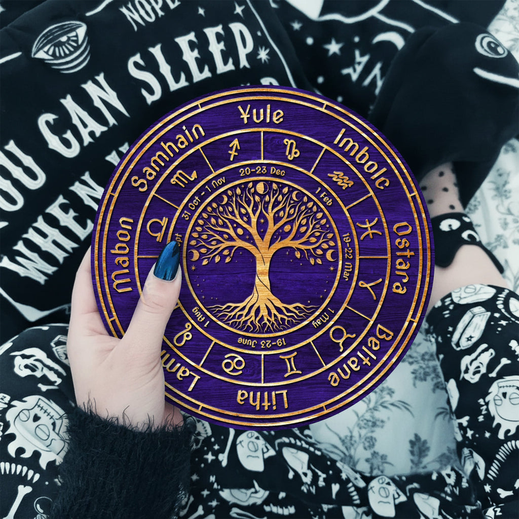 Purple Tree Wheel of the Year Wooden Pagan Wall Decor