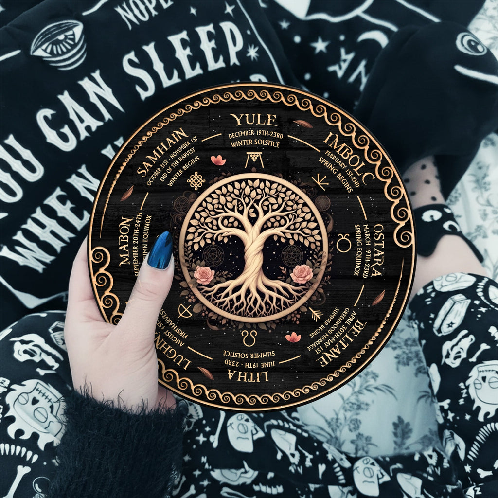 Tree Floral Wheel of the Year Wooden Pagan Wall Art