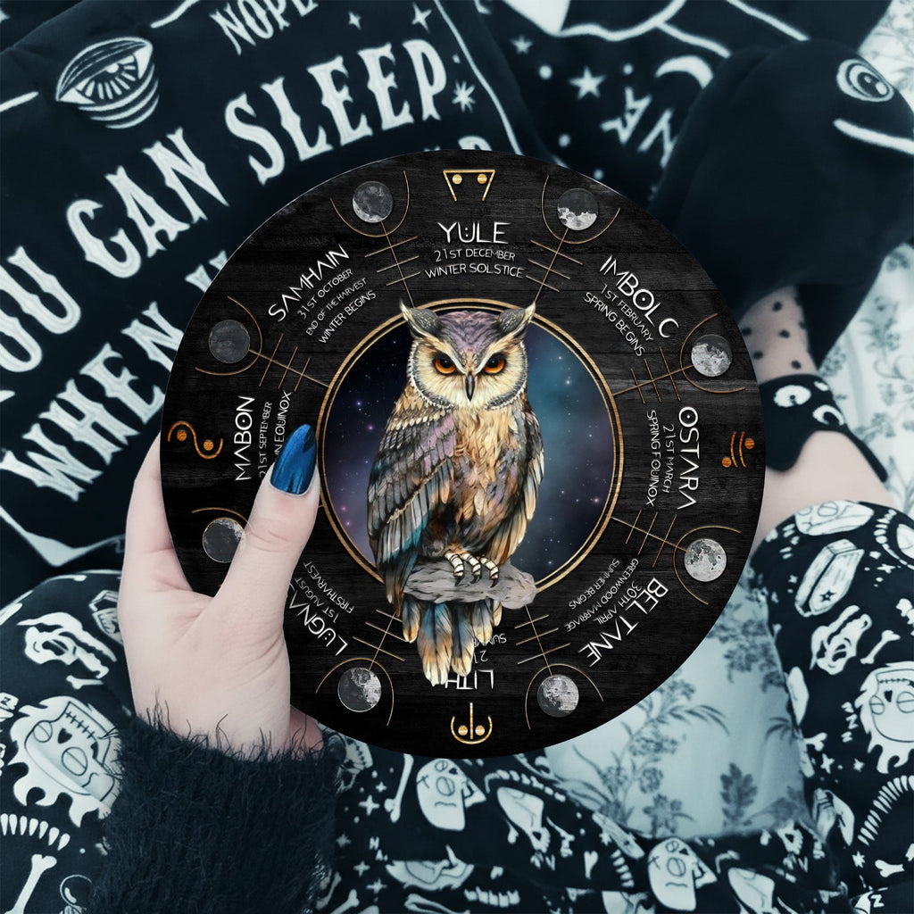 Owl Wheel of the Year Wooden Pagan Spiritual Wall Decor