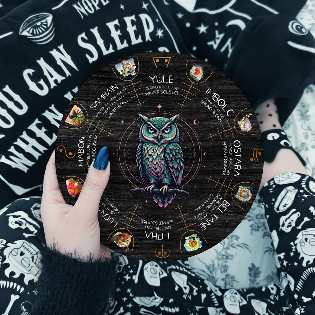 Mystic Owl Wheel of the Year Wooden Pagan Wall Art