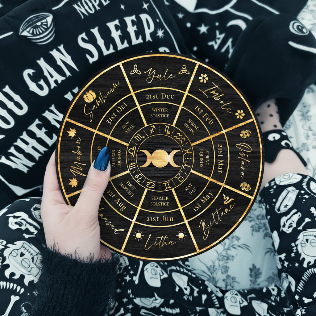 Black Gold Wheel of the Year Wooden Sabbat Wall Art
