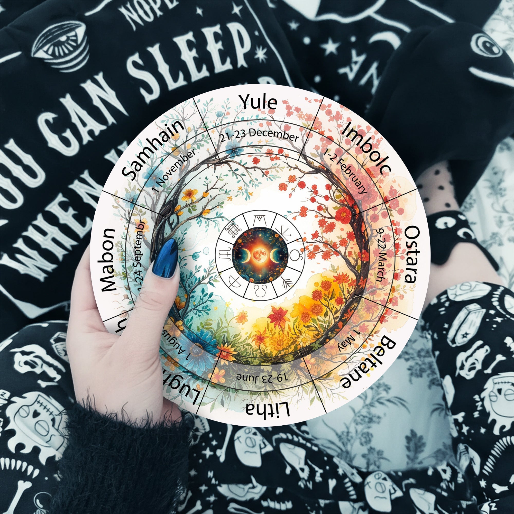 Colorful Moon Wheel of the Year Wooden Wall Art