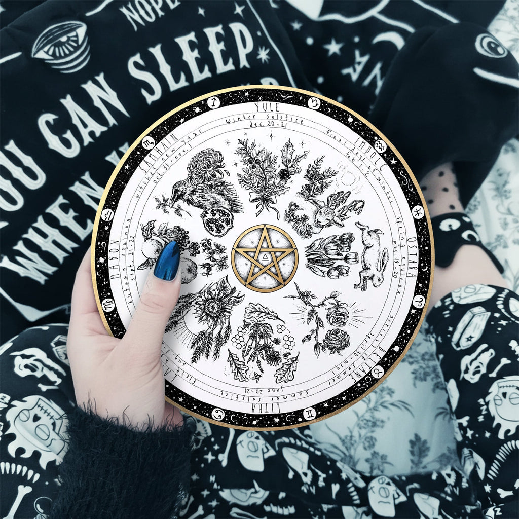 Pentagram Vintage Wheel of the Year Wooden Wiccan Art