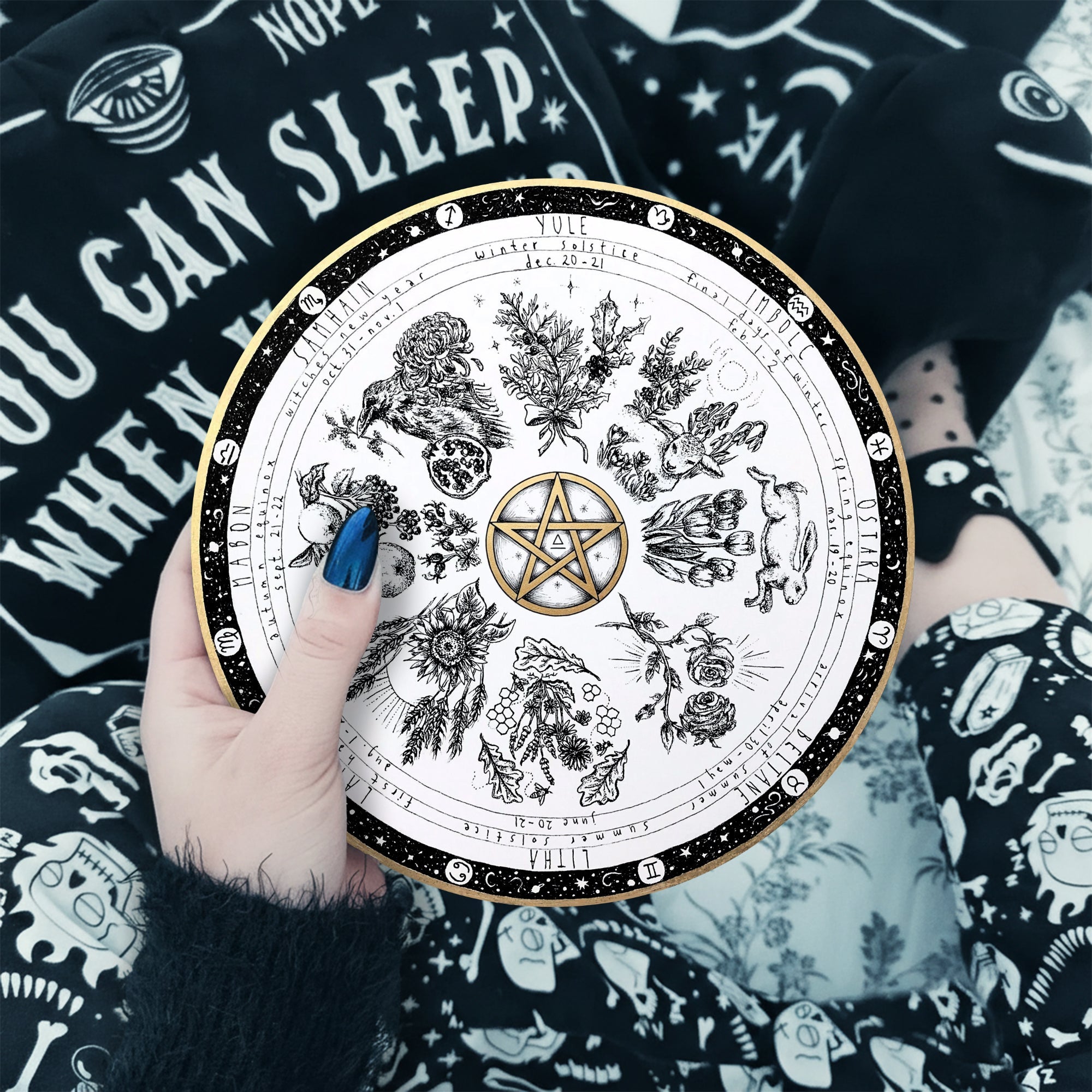 Pentagram Vintage Wheel of the Year Wooden Wiccan Art