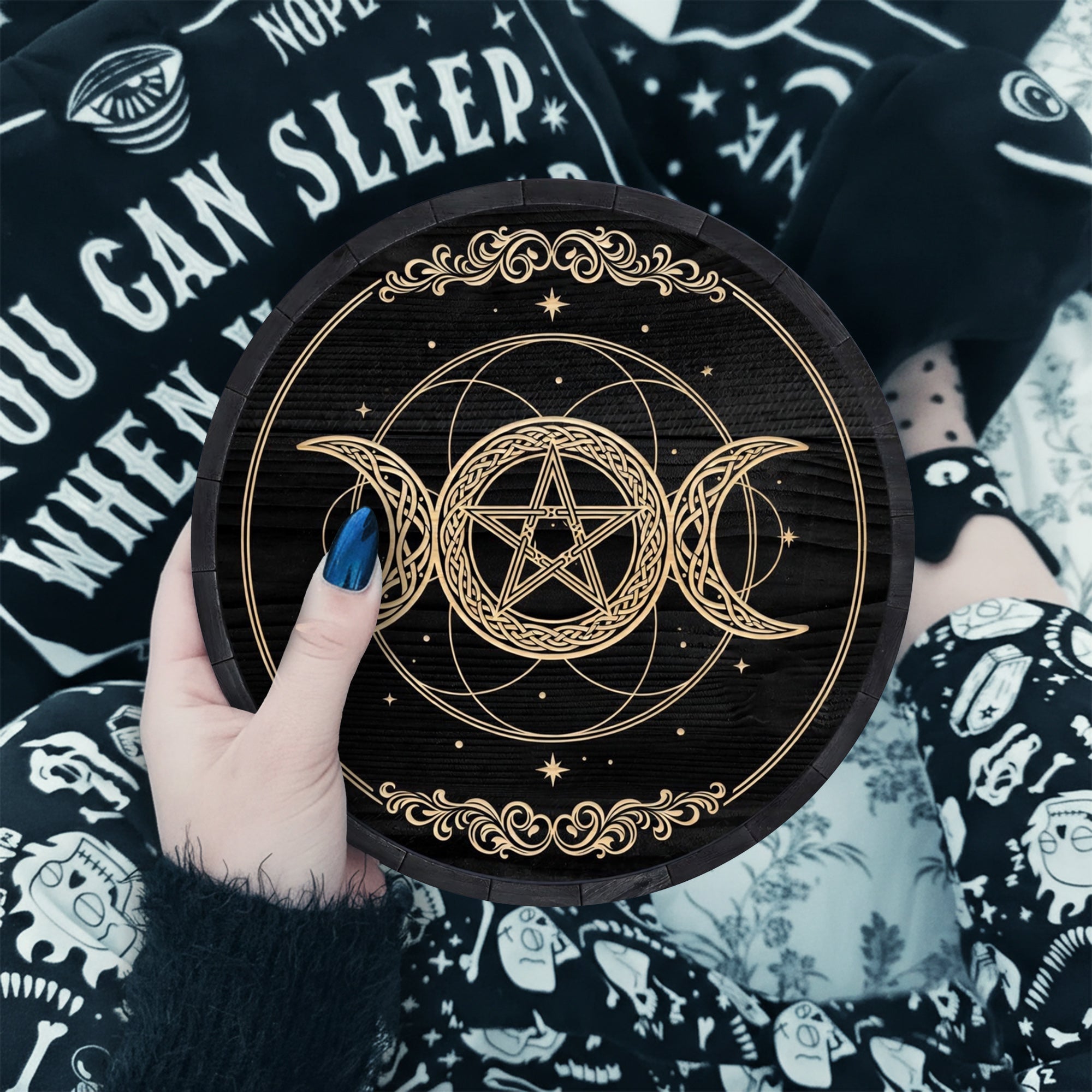 Triple Moon Wheel of the Year Wooden Wiccan Wall Art