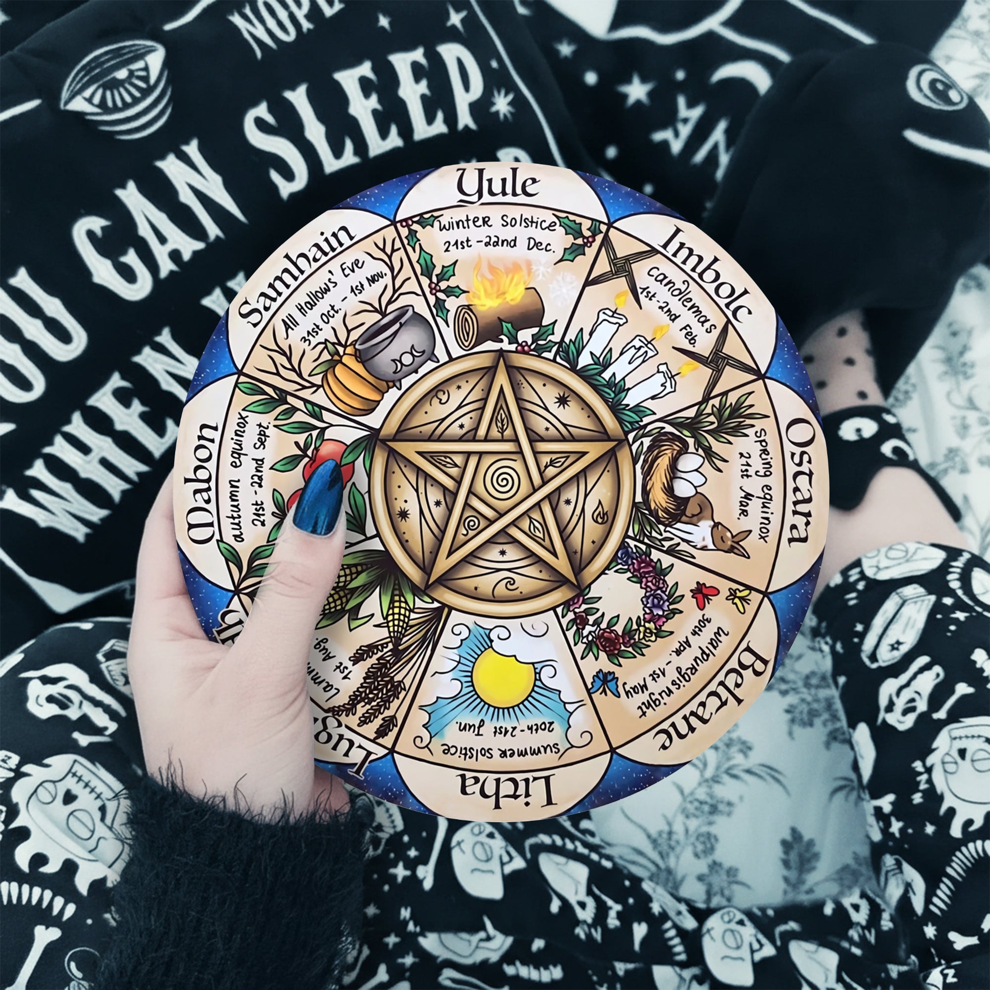 Pentagram Herbal Wheel of the Year Wooden Wiccan Wall Art