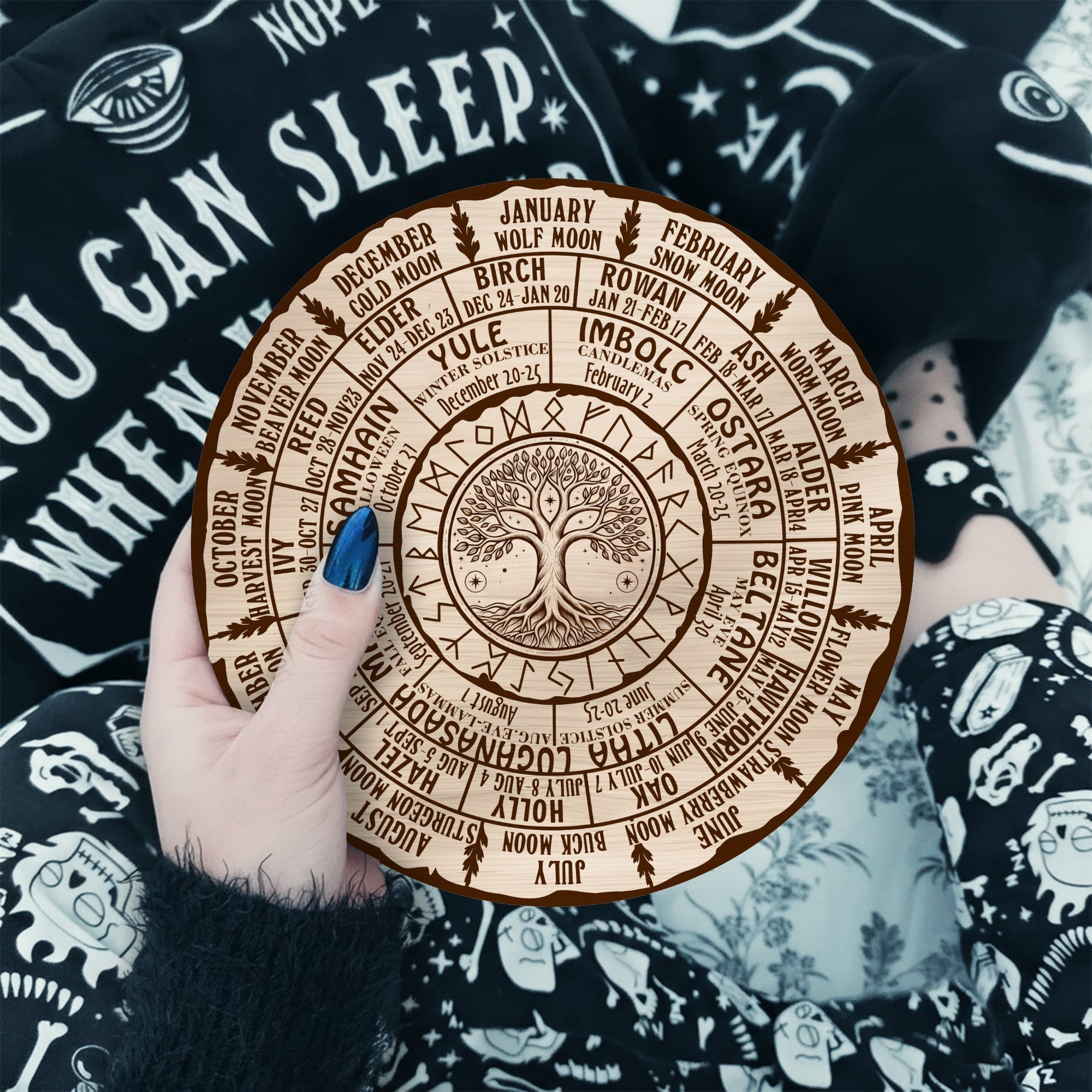 Tree Engraved Wheel of the Year Wooden Wall Decor