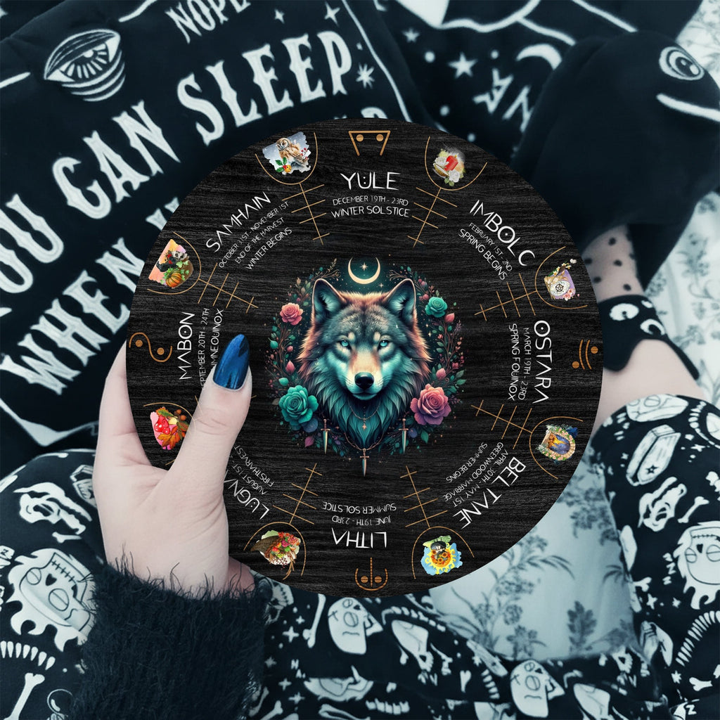 Mystic Wolf Wheel of the Year Wooden Pagan Wall Decor