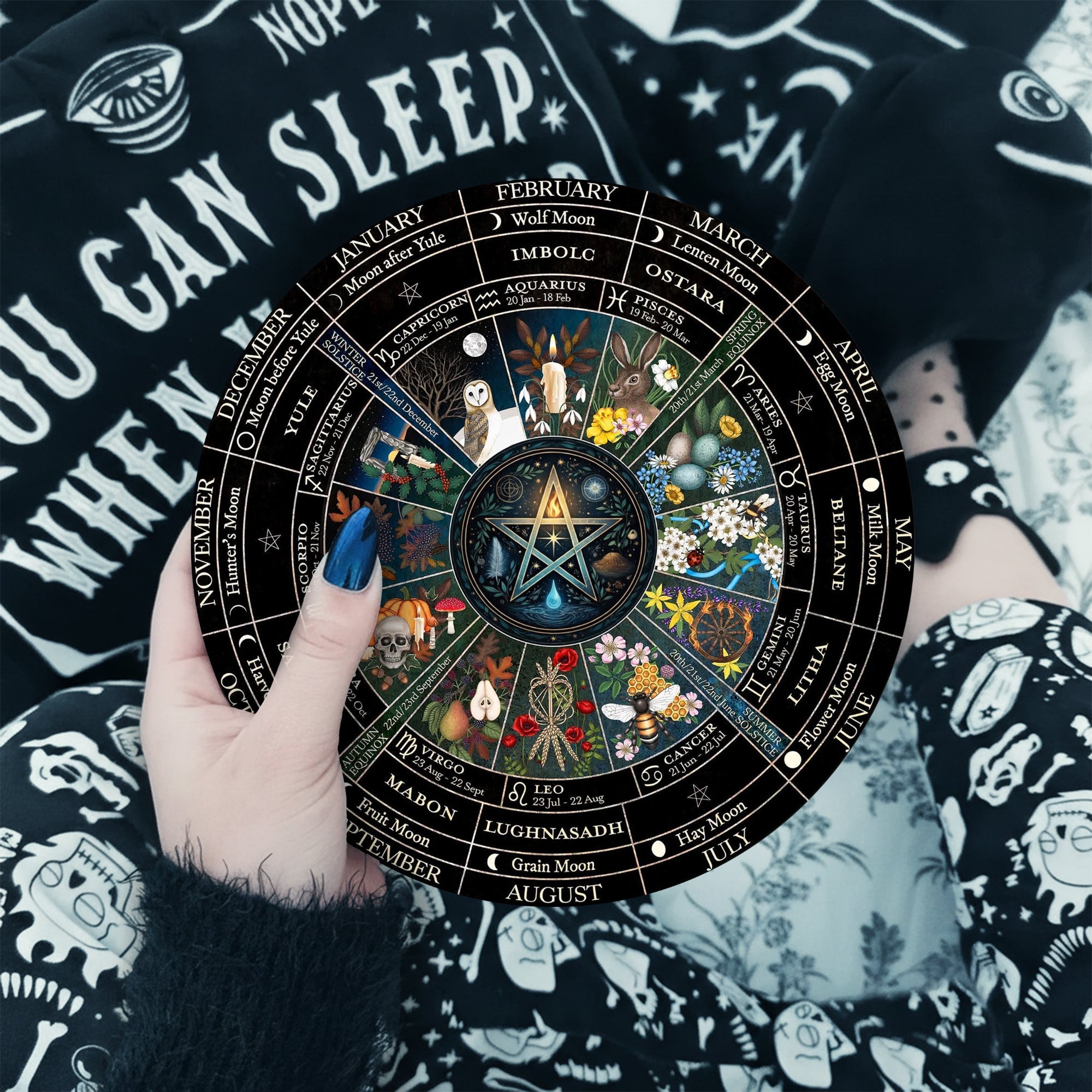 Pentagram Seasonal Wheel of the Year Wooden Wiccan Wall Art