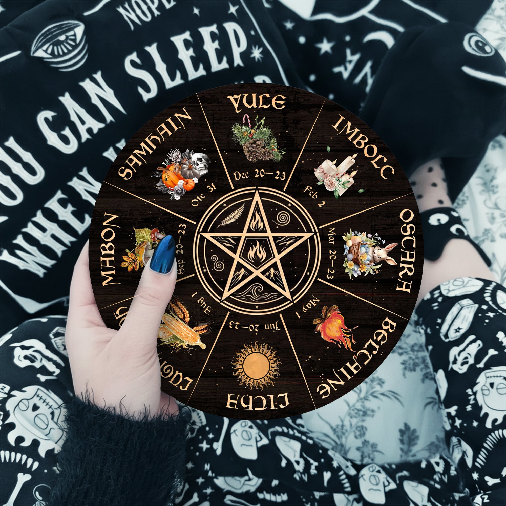 Pentagram Seasonal Wheel of the Year Wooden Wiccan Decor