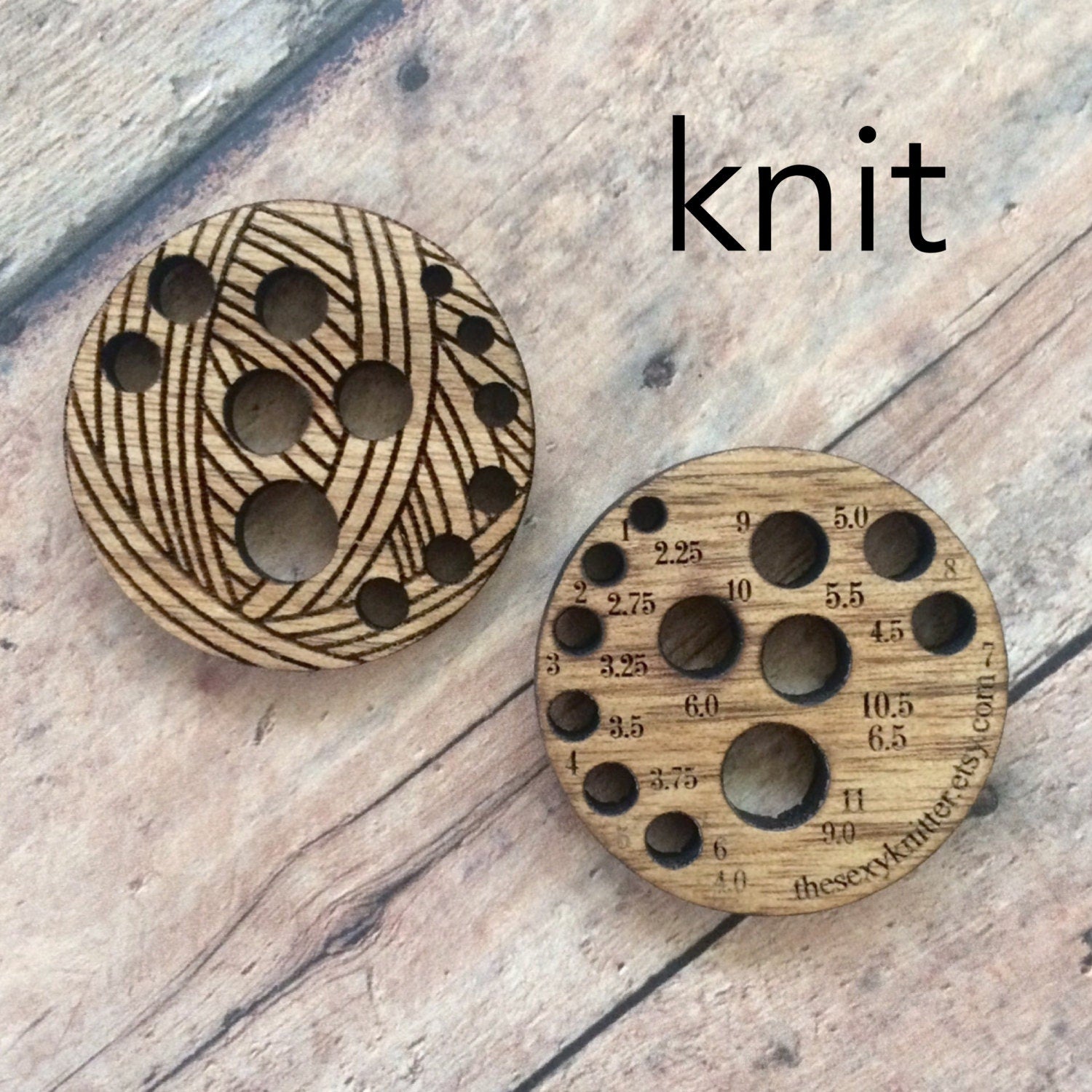 Knitting/Crochet Gauge for Needles & Hooks - wooden yarn ball