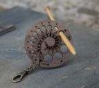 Knitting Needle Gauge Guide with Coiled Leaves in a Spiral  - Walnut Wood with Bronze Clasp for knitters