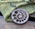Knitting Needle Gauge Guide with Coiled Leaves in a Spiral  - Walnut Wood with Bronze Clasp for knitters