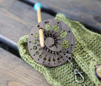 Knitting Needle Gauge Guide with Coiled Leaves in a Spiral  - Walnut Wood with Bronze Clasp for knitters