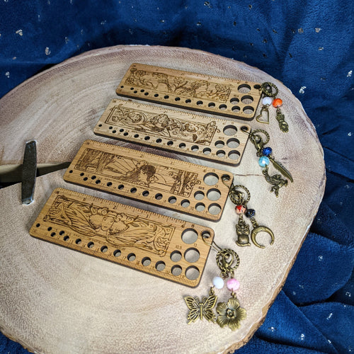 Art Deco Style Wooden Knitting Needle Gauge & Stitch Marker Combo - Several Styles to Choose From