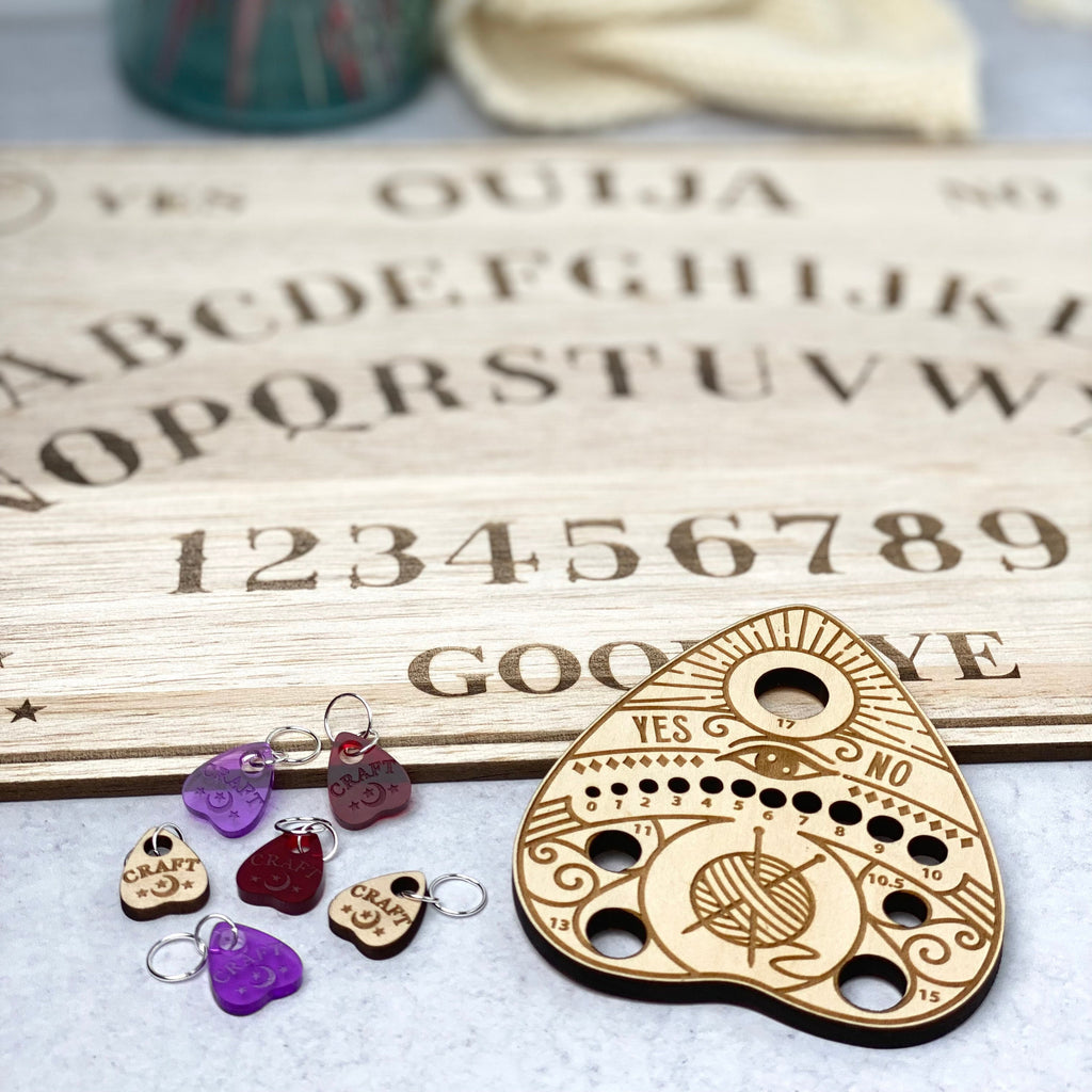 Planchette • Ouija Knitting Needle Gauge, Laser Cut Wood, Sizes 0 to 17