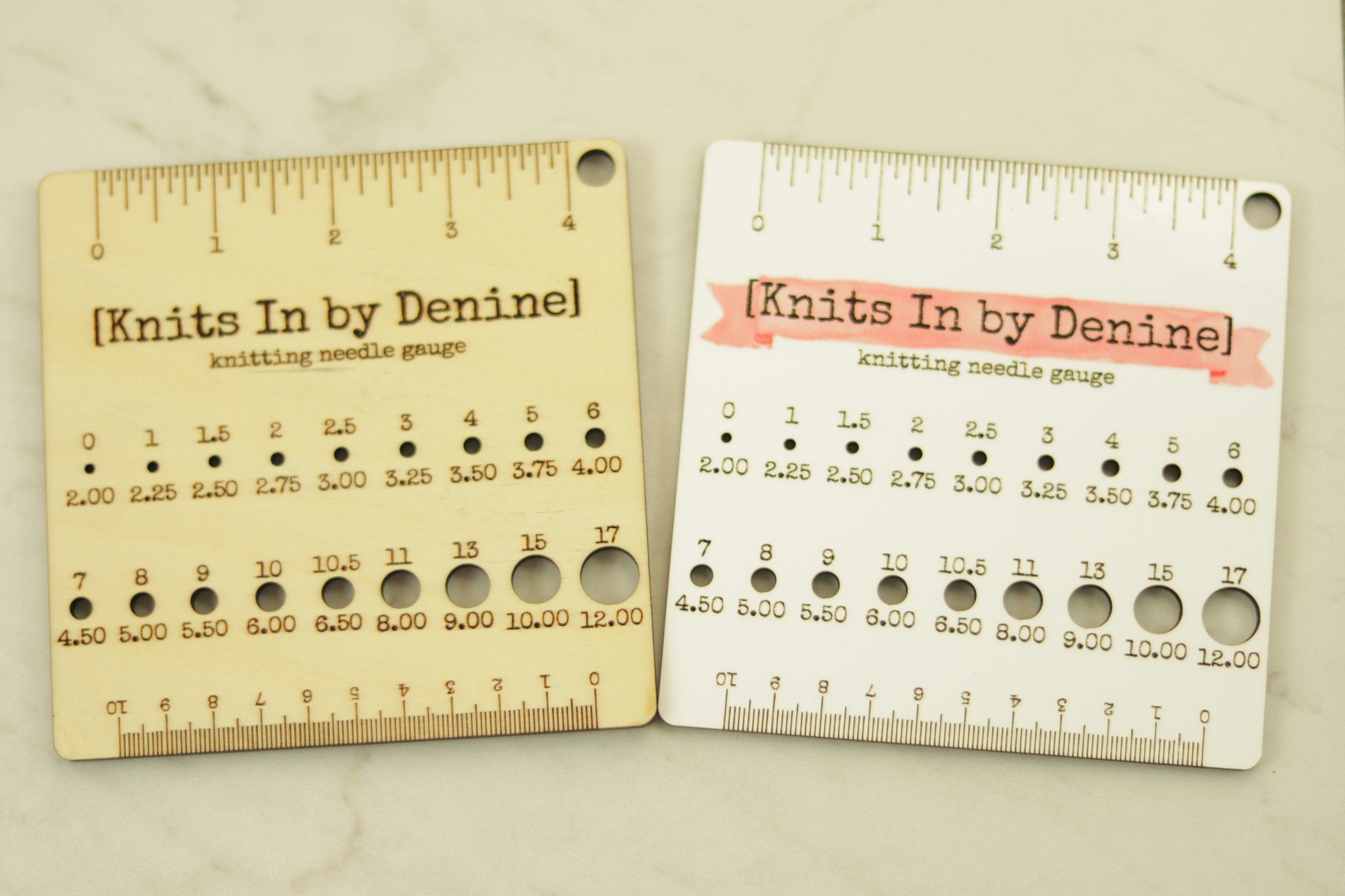 Wooden Engraved Multi-Use Knitting Needle and Gauge Swatch Tool with Ruler / Knitting Needle and Crochet Hook Gauge Check / Wooden Engraving
