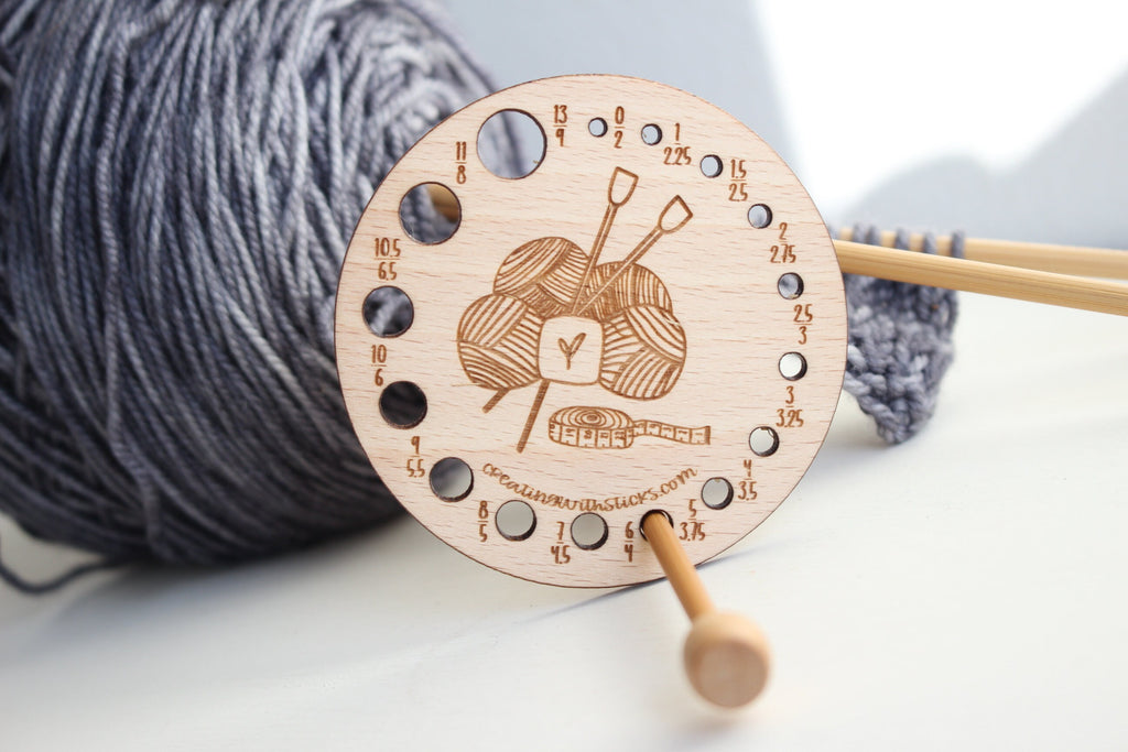Wooden Yarn Ball Knitting Needle Gauge, Laser Engraved Solid Wood Needle Gauge, Knitting Accessories and Tools, Gift for Knitter