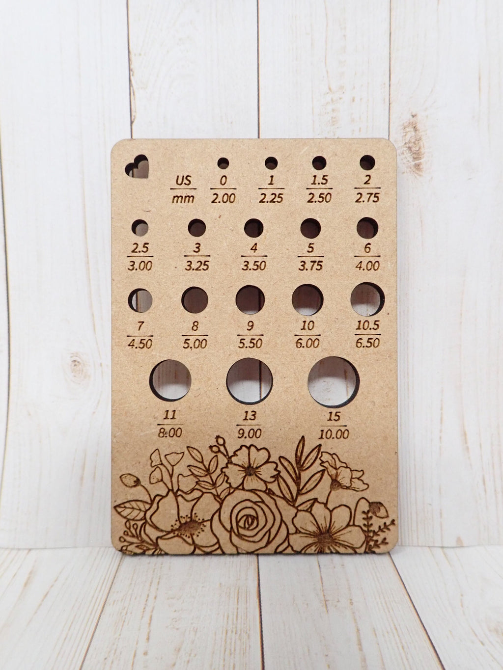 Flower Knitting Needle gauge, small needle gauge. Floral needle gauge for knitting needles. Wood knitting needle gauge