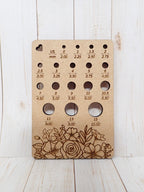 Flower Knitting Needle gauge, small needle gauge. Floral needle gauge for knitting needles. Wood knitting needle gauge
