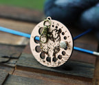 Knitting Needle Gauge Guide with a sheep standing on a grassy hill - Cherry wood with bronze clasp