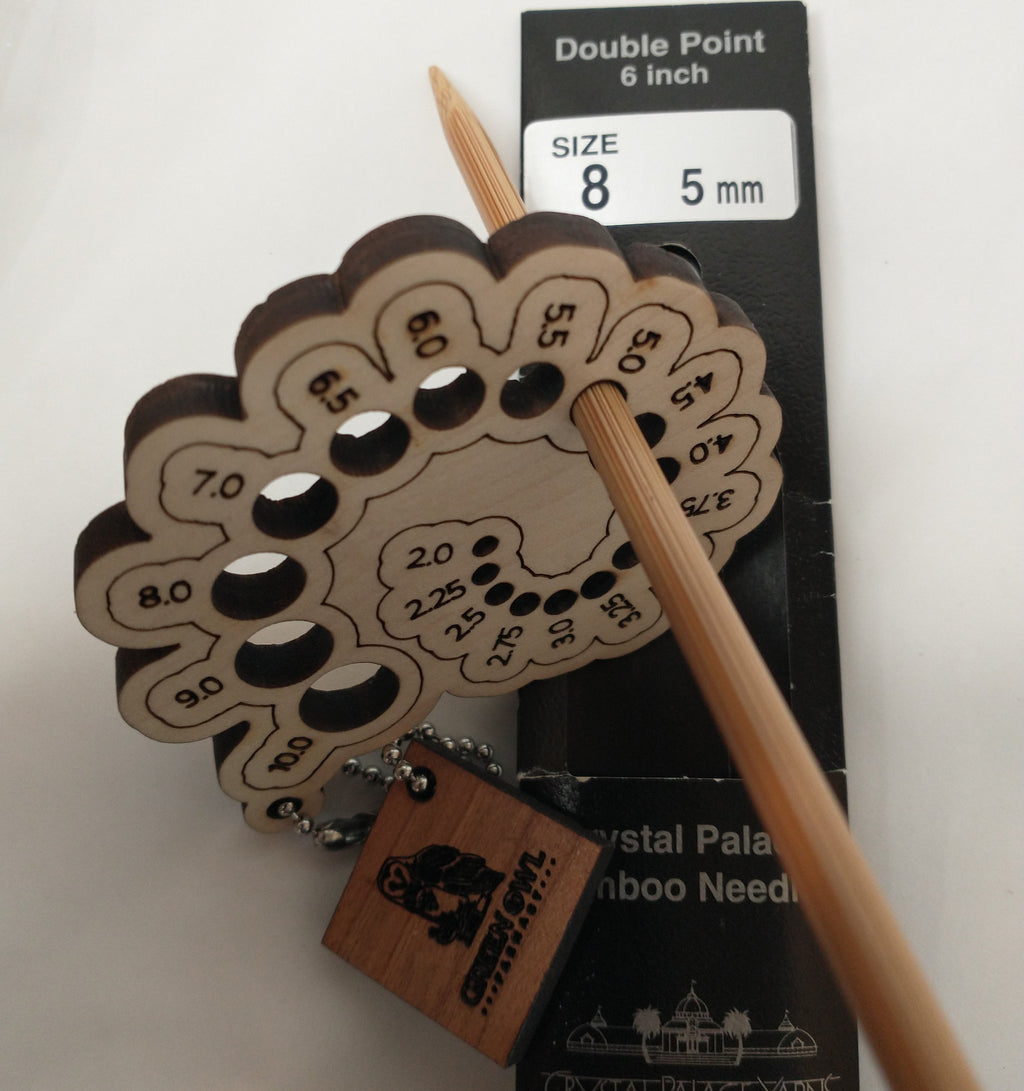 Spiral-shaped Solid Wood Knitting Needle Gauge in U.S. or Metric Sizes