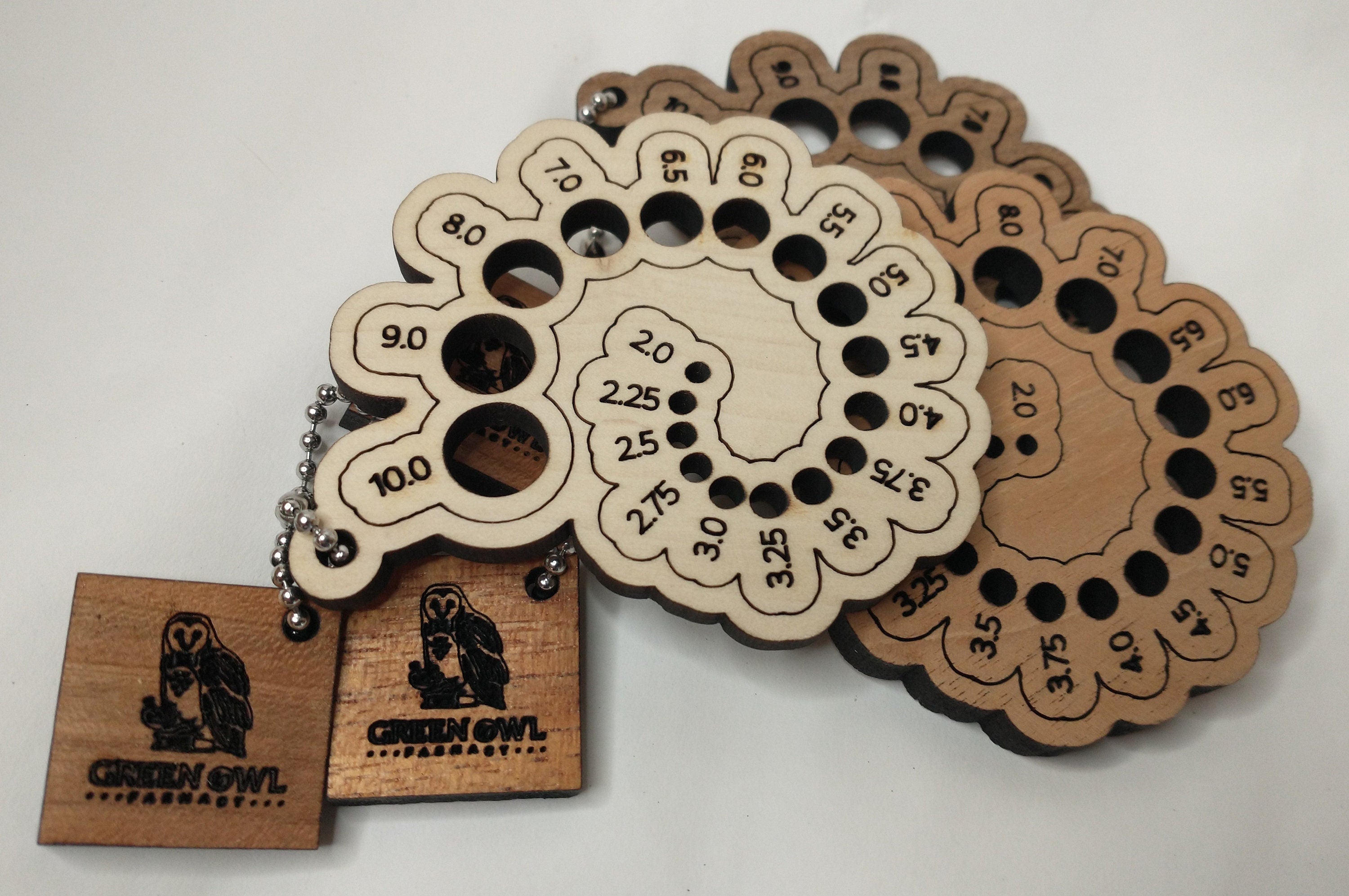 Spiral-shaped Solid Wood Knitting Needle Gauge in U.S. or Metric Sizes