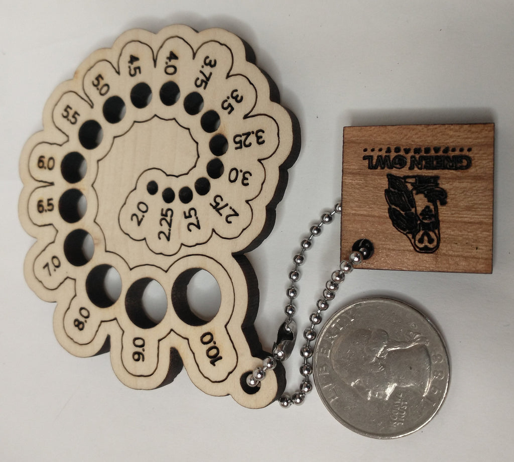 Spiral-shaped Solid Wood Knitting Needle Gauge in U.S. or Metric Sizes