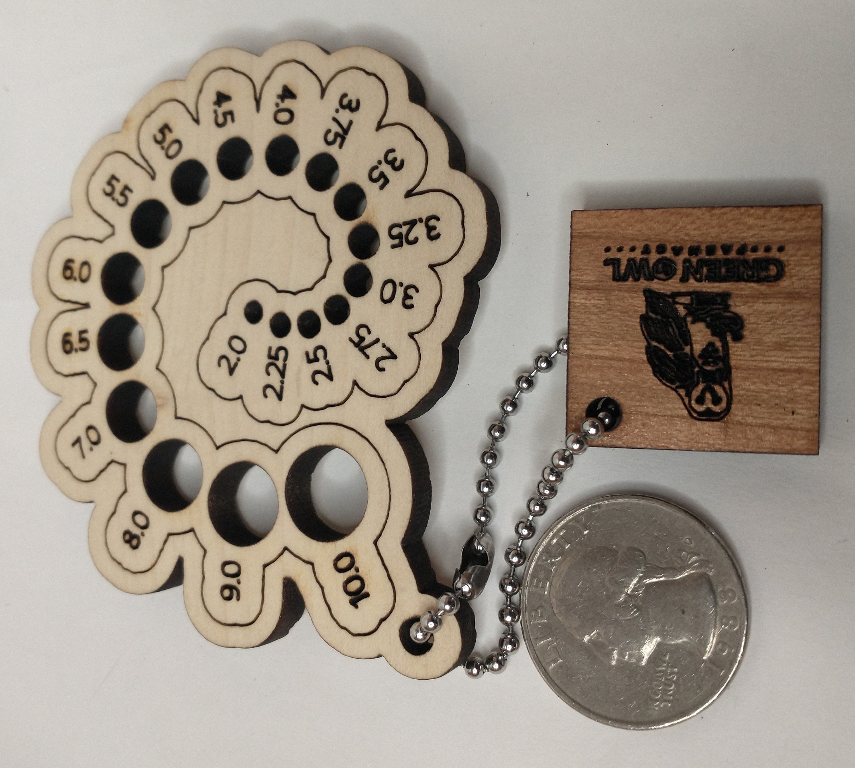 Spiral-shaped Solid Wood Knitting Needle Gauge in U.S. or Metric Sizes