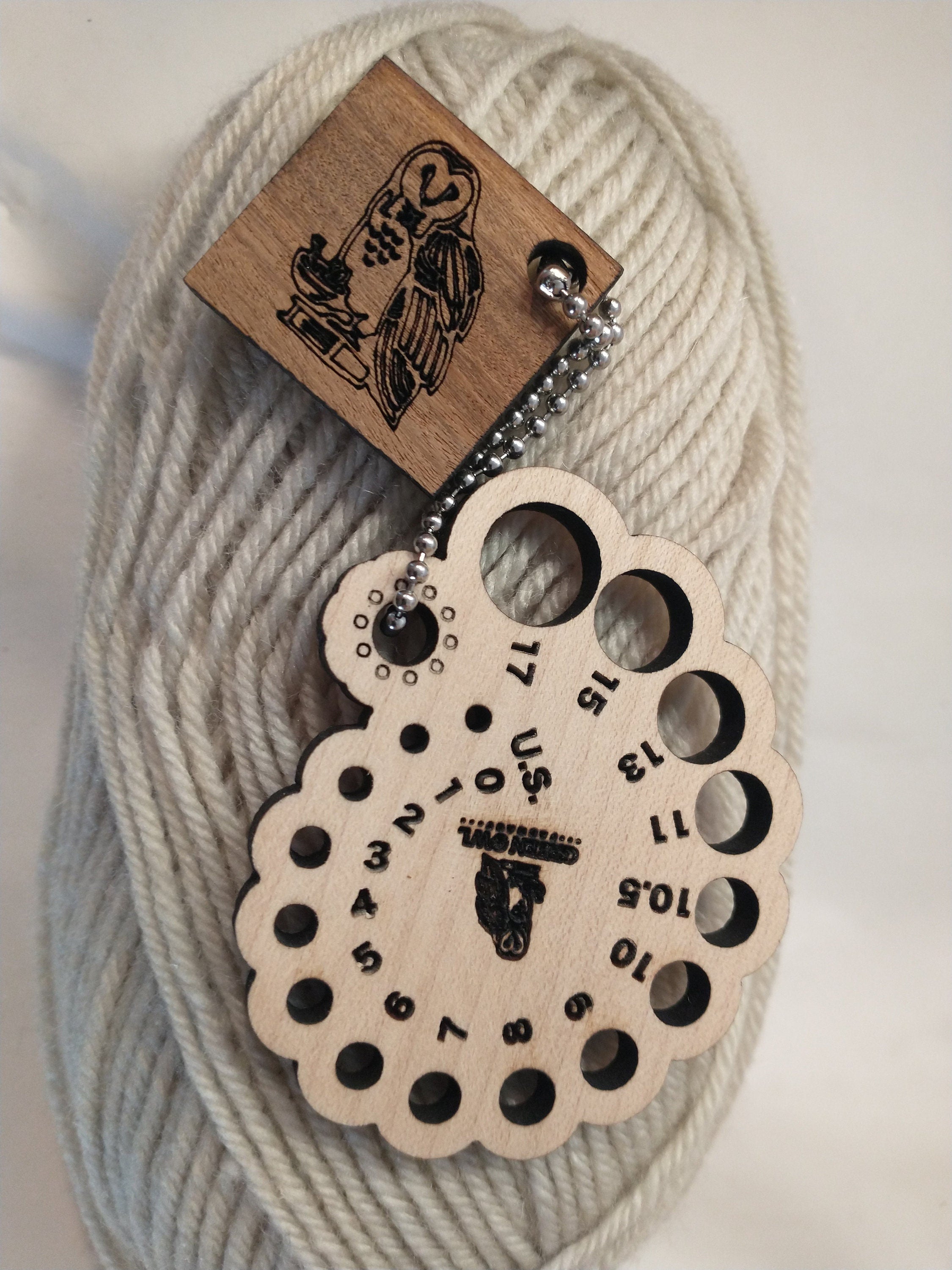 Spiral-shaped Solid Wood Knitting Needle Gauge in U.S. or Metric Sizes
