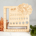 Peony Knitting Needle and Swatch Gauge - Wood Engraved Knitting Tools