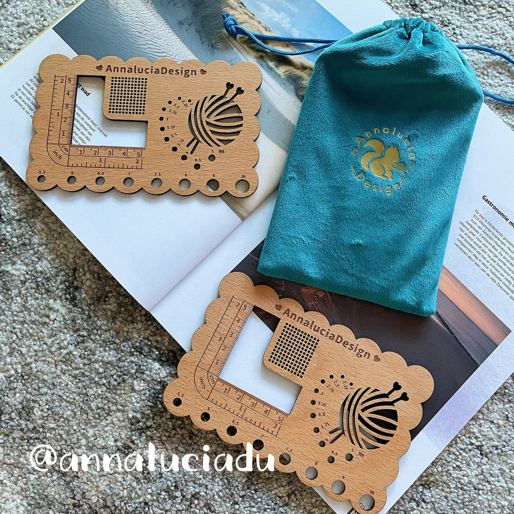 AnnaluciaDesign , knitting, gauge ruler,  knitting gauge, knitting tools, knitting notions, holiday gift,  christmas gift, personalization