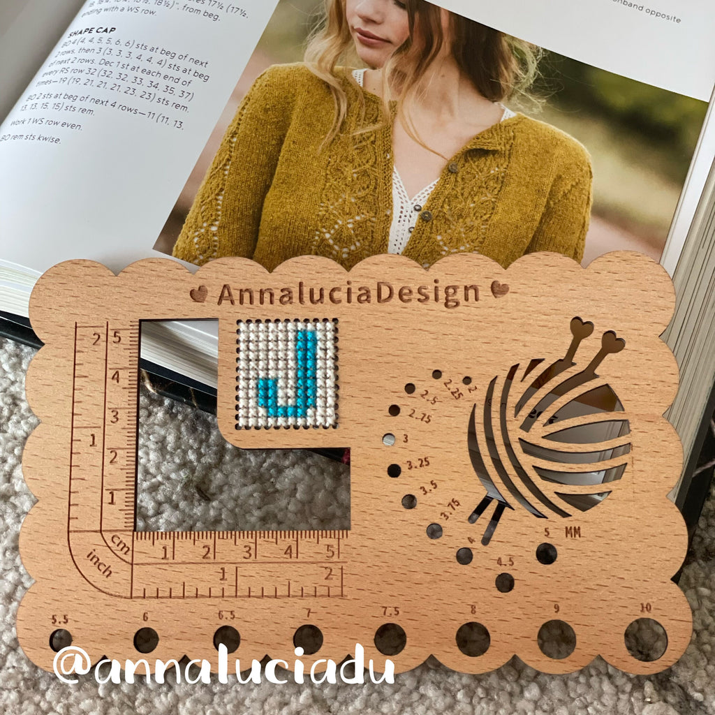 AnnaluciaDesign , knitting, gauge ruler,  knitting gauge, knitting tools, knitting notions, holiday gift,  christmas gift, personalization