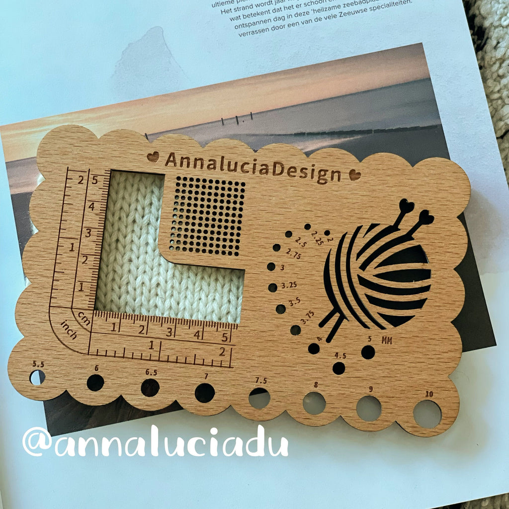 AnnaluciaDesign , knitting, gauge ruler,  knitting gauge, knitting tools, knitting notions, holiday gift,  christmas gift, personalization