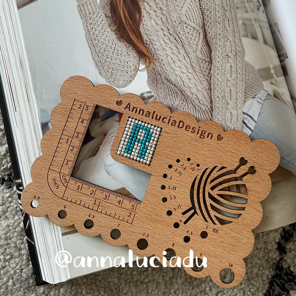 AnnaluciaDesign , knitting, gauge ruler,  knitting gauge, knitting tools, knitting notions, holiday gift,  christmas gift, personalization