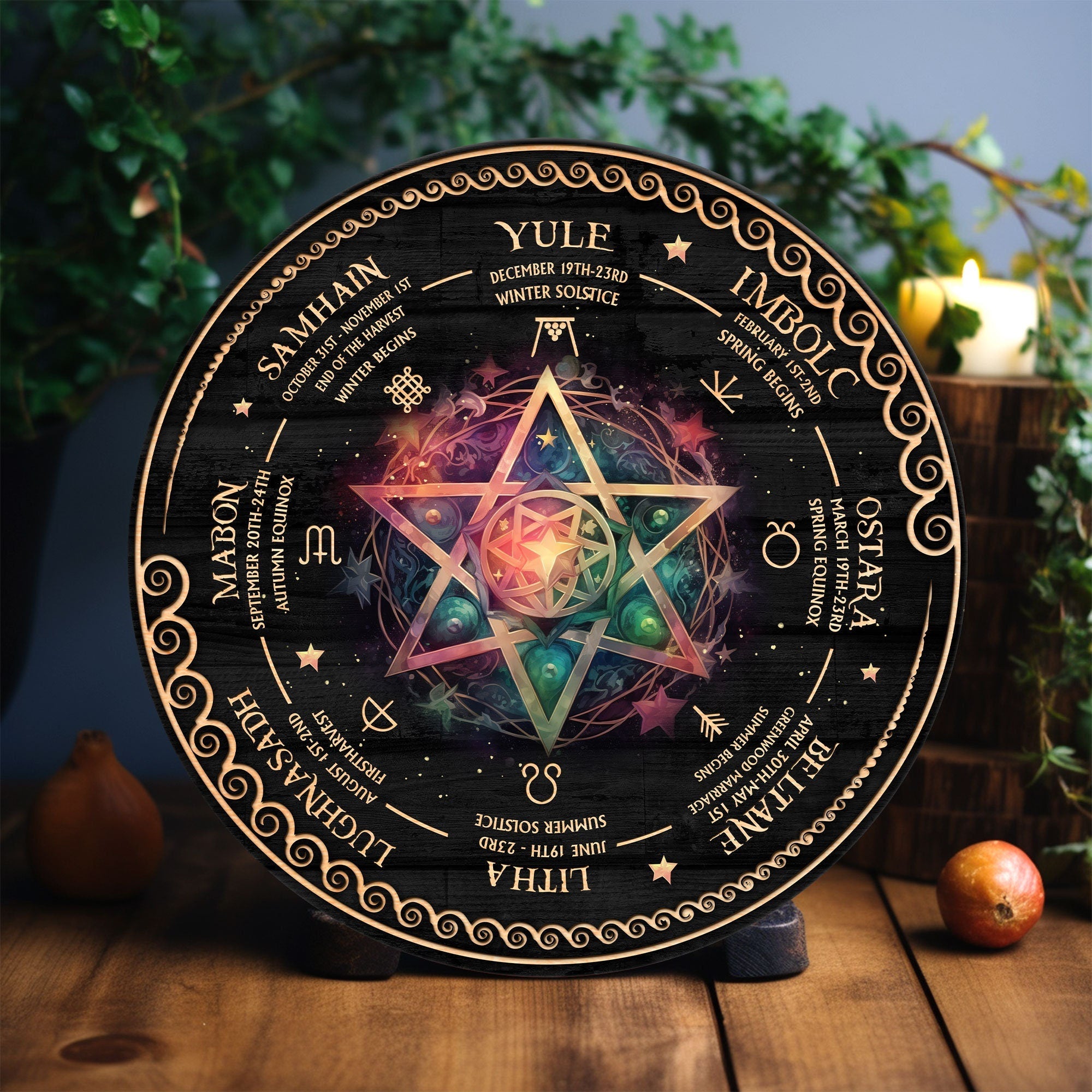 Personalized Tree of Life Wheel Of The Year Wooden Sign