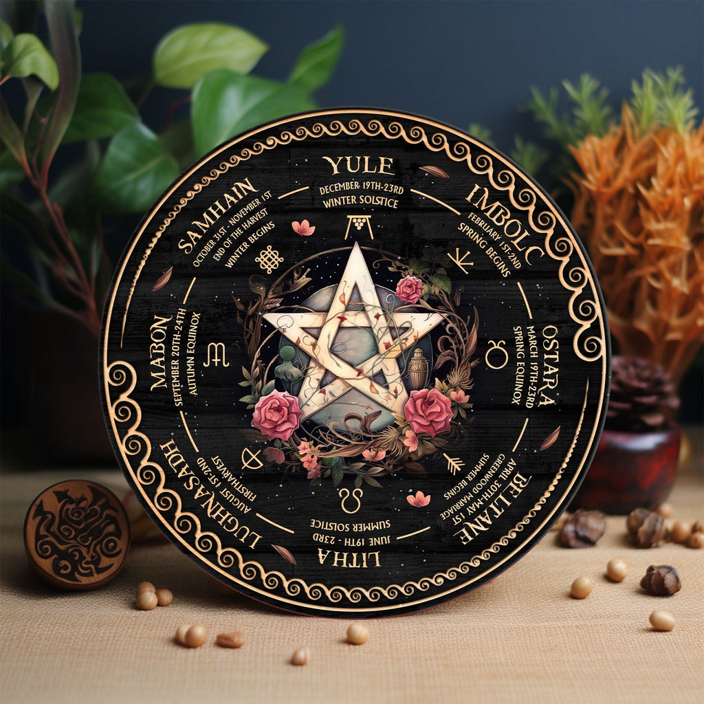 Personalized Pentagram Wheel Of The Year Wooden Sign