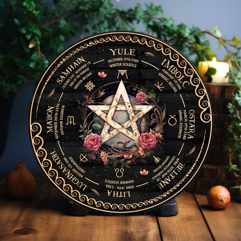 Personalized Pentagram Wheel Of The Year Wooden Sign