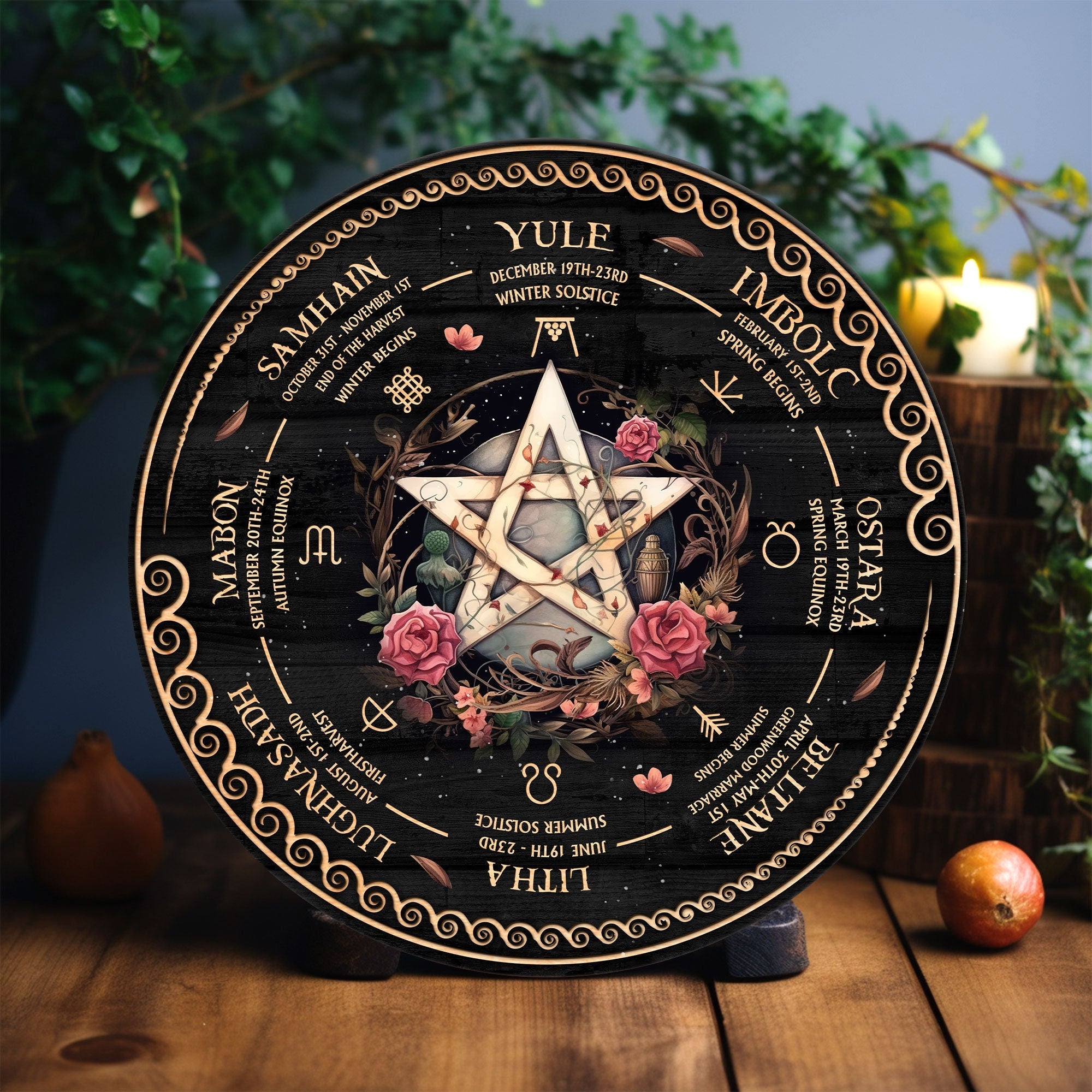 Personalized Pentagram Wheel Of The Year Wooden Sign
