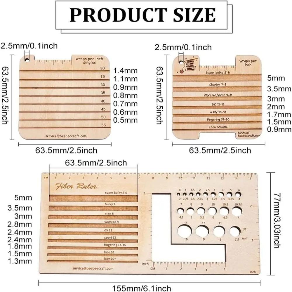 Knitting Needle Gauge, 3/4pcs, Square Wood, Various Styles, Sewing Thread Rulers, DIY Embroidery Thread Bobbin, Yarn Spinner Measuring Tools