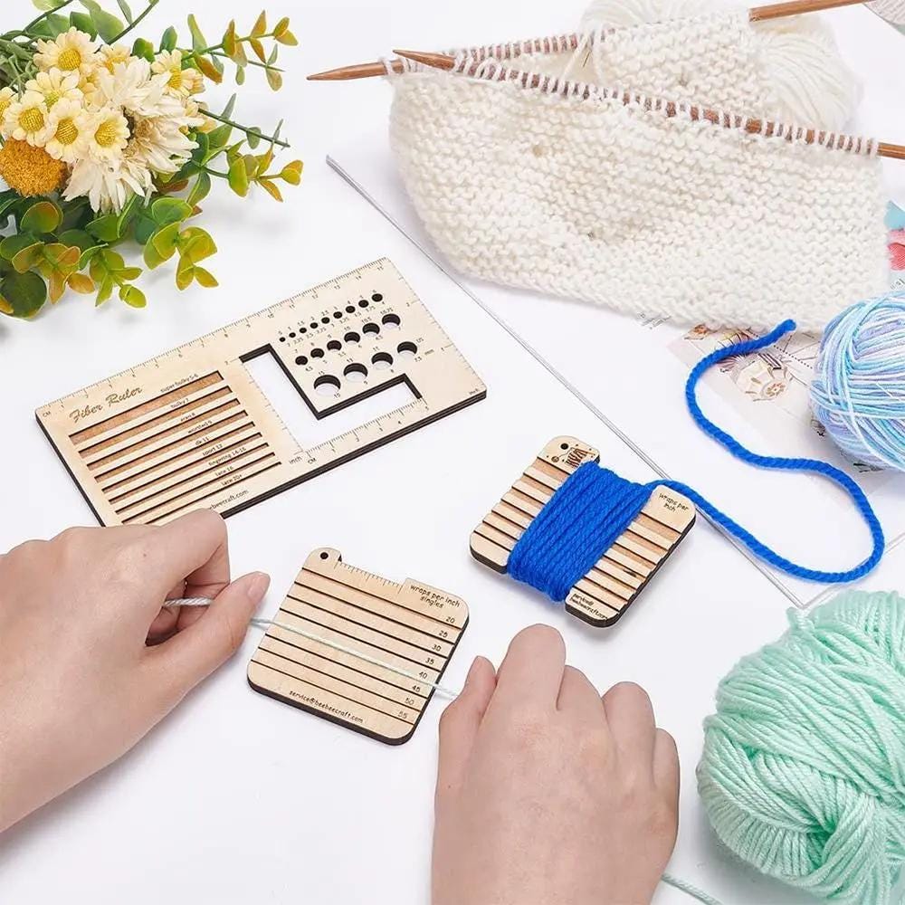 Knitting Needle Gauge, 3/4pcs, Square Wood, Various Styles, Sewing Thread Rulers, DIY Embroidery Thread Bobbin, Yarn Spinner Measuring Tools