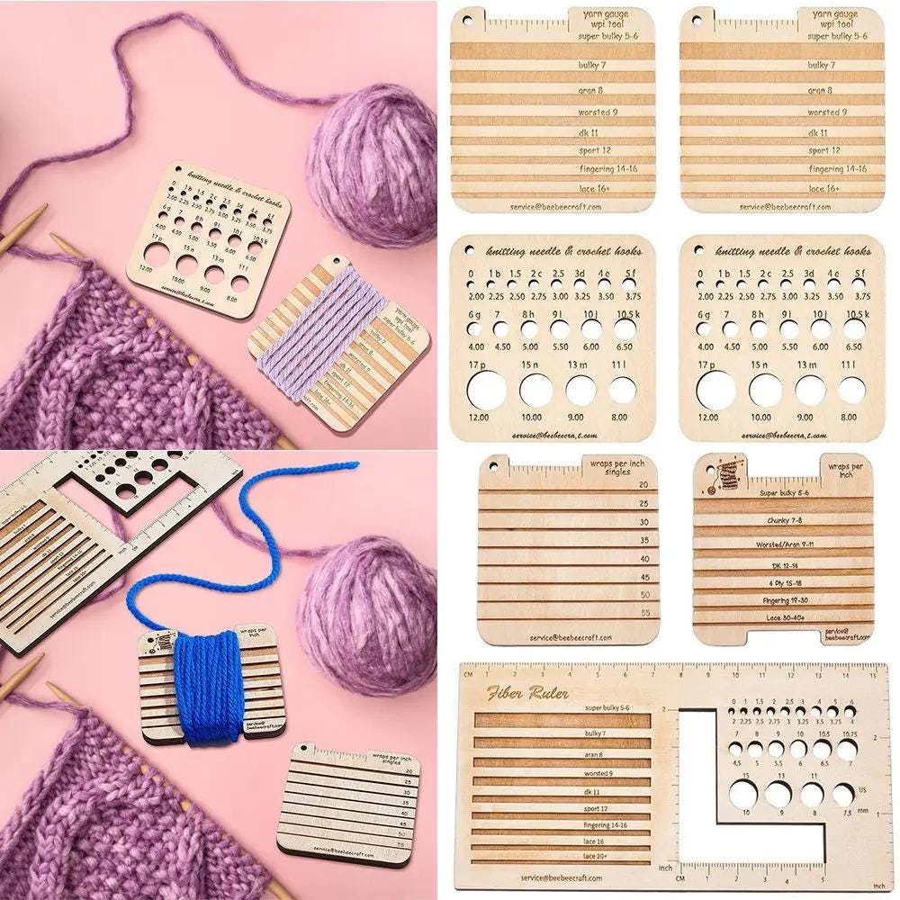 Knitting Needle Gauge, 3/4pcs, Square Wood, Various Styles, Sewing Thread Rulers, DIY Embroidery Thread Bobbin, Yarn Spinner Measuring Tools