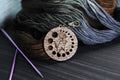 Knitting Needle Gauge Flower - Walnut Wood with Bronze Clasp