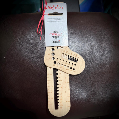 Addi Calibro Wooden Needle Gauge Set, allows accurate sizing for all Skacel by Addi (N America) knitting needles and crochet hooks.
