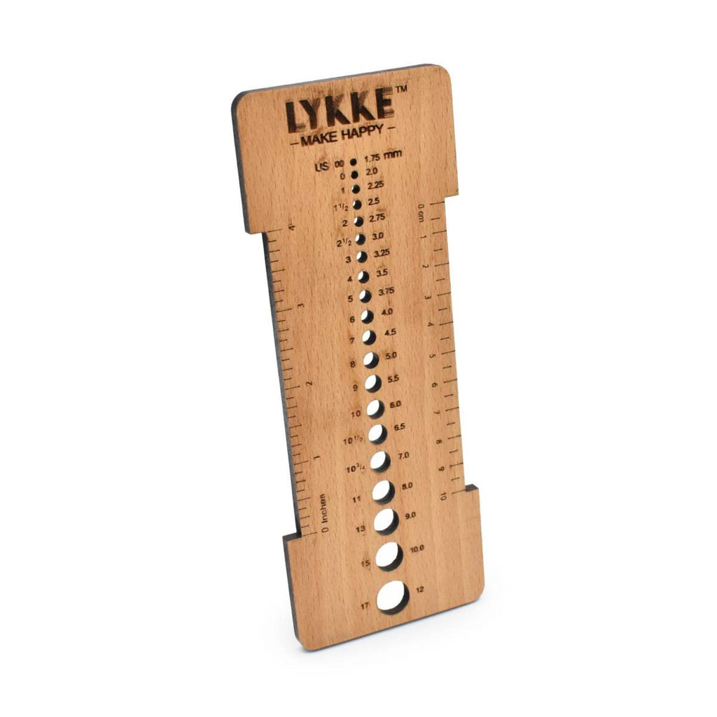 LYKKE Crafts Works Wooden Needle Sizer and Gauge Tool, Ruler, Acacia, Beechwood, Mango, Burnt Mango, Shisham Rosewood