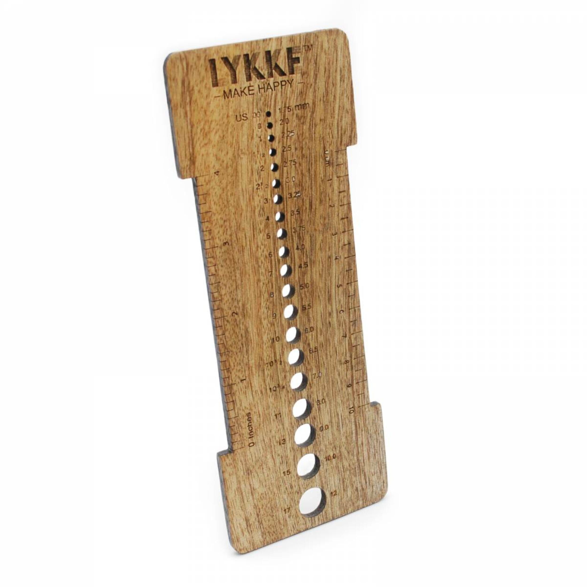 LYKKE Crafts Works Wooden Needle Sizer and Gauge Tool, Ruler, Acacia, Beechwood, Mango, Burnt Mango, Shisham Rosewood
