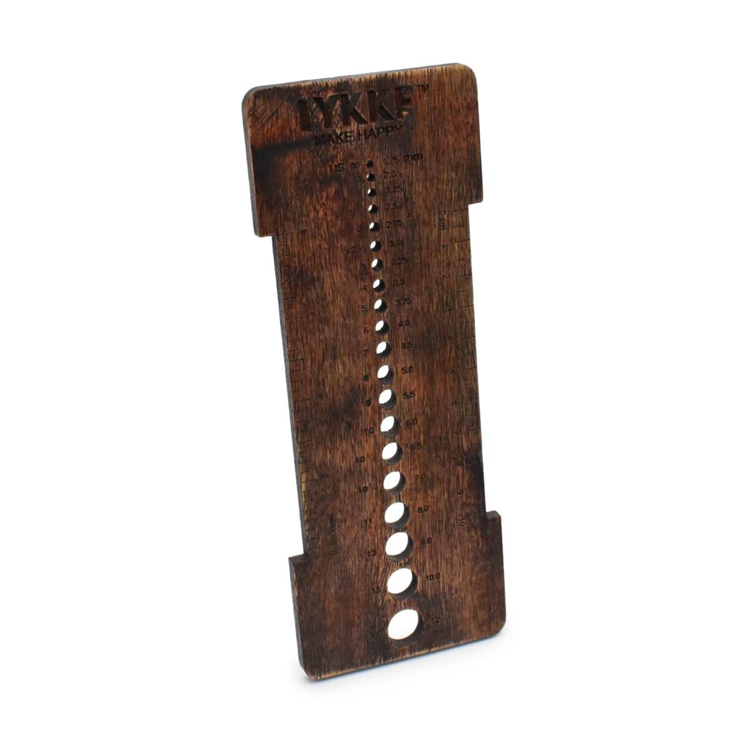 LYKKE Crafts Works Wooden Needle Sizer and Gauge Tool, Ruler, Acacia, Beechwood, Mango, Burnt Mango, Shisham Rosewood
