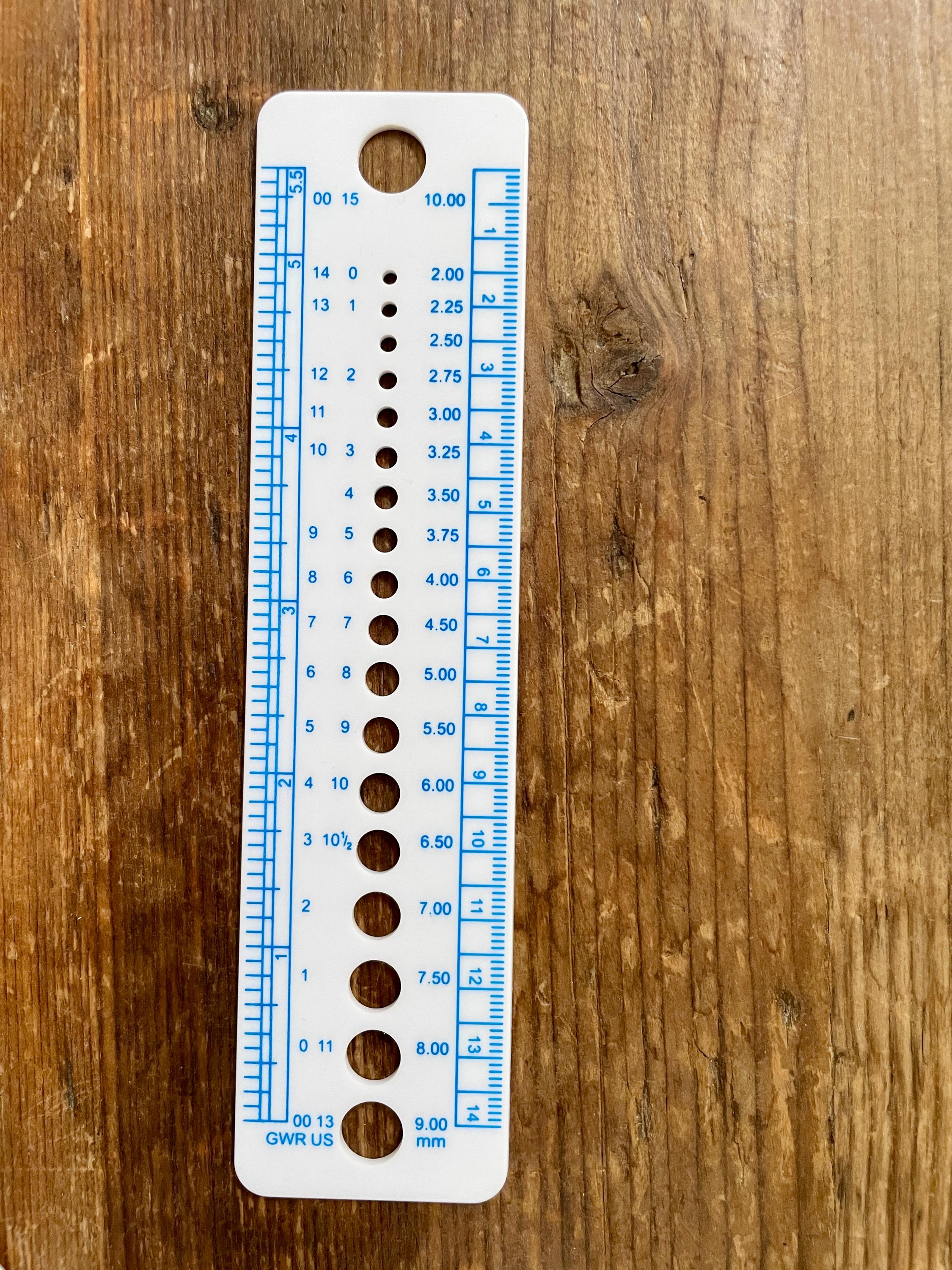 Knitting Needle Gauge and Ruler | UK & US Sizes | Ruler (inches and centimeters) | Needle Size Measuring Tool | Knitting Accessory
