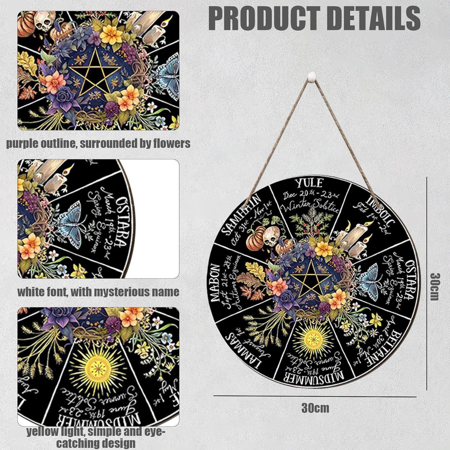 Pagan Wheel of the Year Wooden Sign with Pentagram